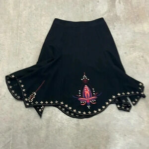 Nygard asymmetric hem embroidered  fairy boho wool blend skirt